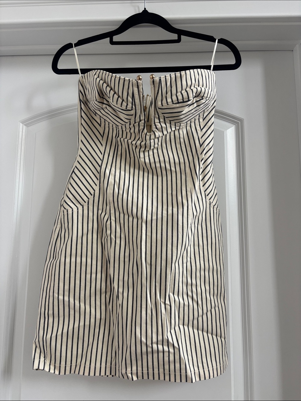 Strapless Cream and Black Pinstripe Dress Size XS